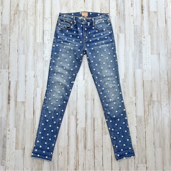 DRIFTWOOD Jackie Daisy Floral Embroidered Denim Blue Jeans Anthropologie 25 - Picture 2 of 10